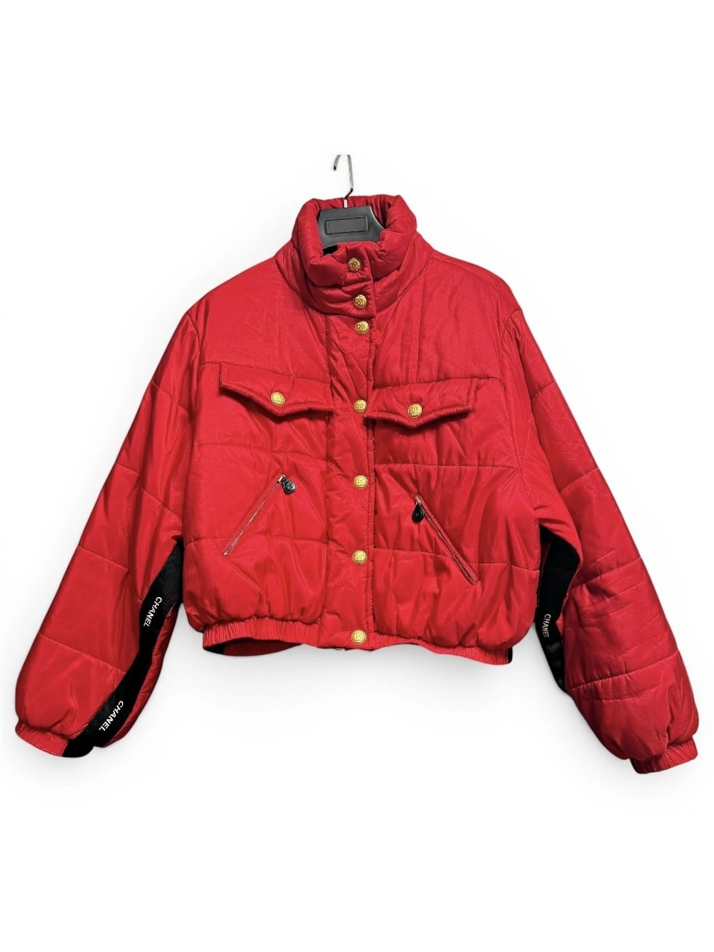 Red Quilted Puffer Jacket with Gold Buttons - CHANEL